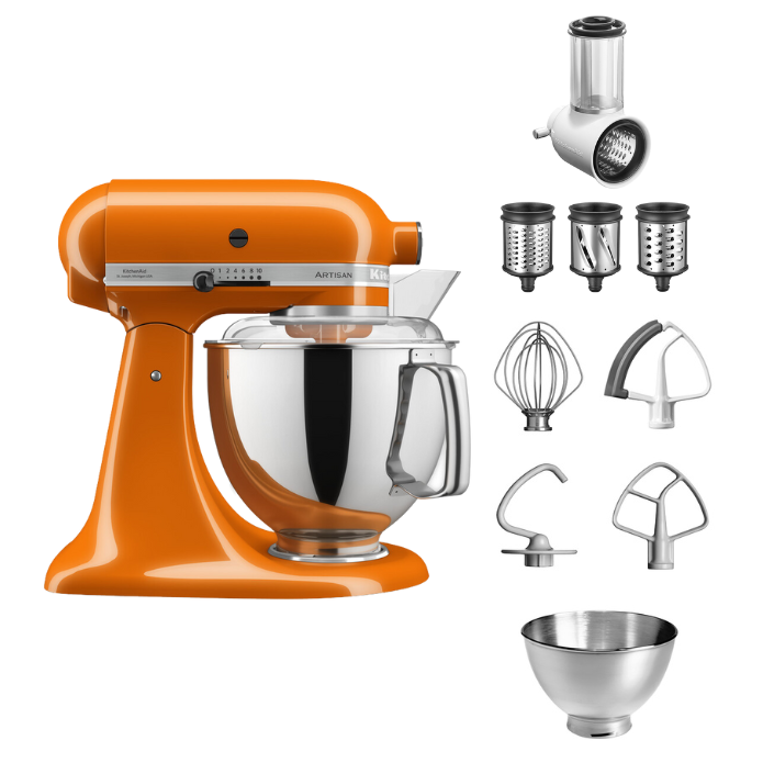 KitchenAid 4,8 L 5KSM175 Artisan Küchenmaschine Beginnerset mit Gemüseschneider-Honey