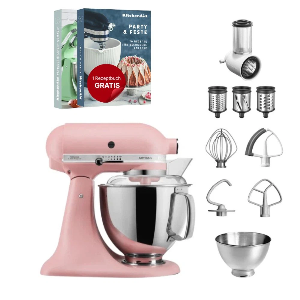 KitchenAid 4,8 L 5KSM175 Artisan Küchenmaschine Beginnerset mit Gemüseschneider-Altrosa