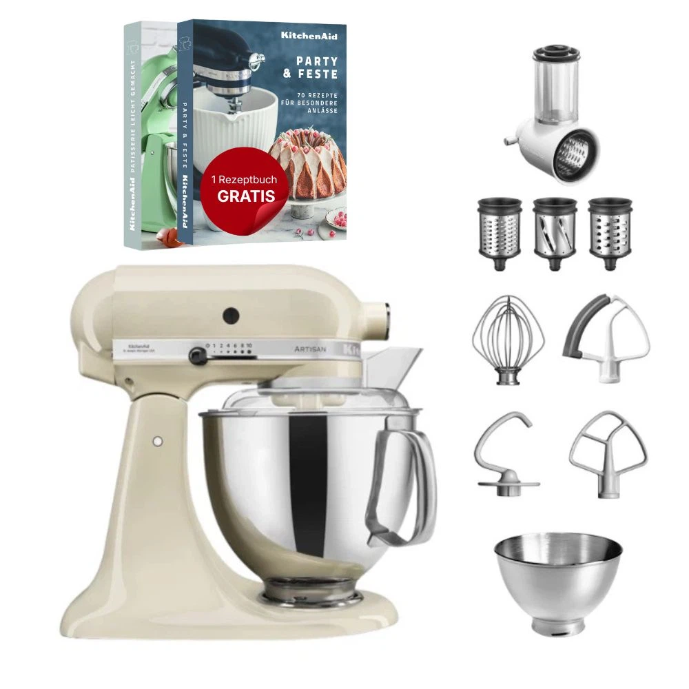 KitchenAid 4,8 L 5KSM175 Artisan Küchenmaschine Beginnerset mit Gemüseschneider-Crème