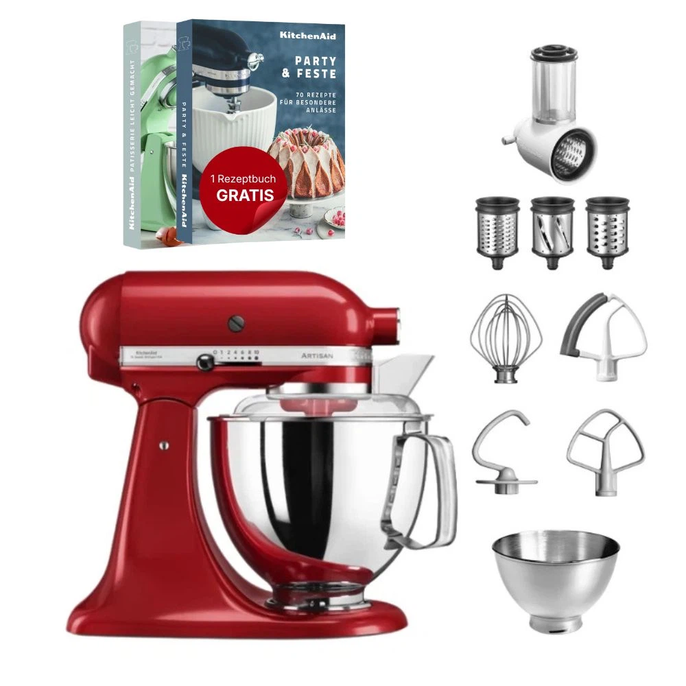KitchenAid 4,8 L 5KSM175 Artisan Küchenmaschine Beginnerset mit Gemüseschneider-Empire Rot