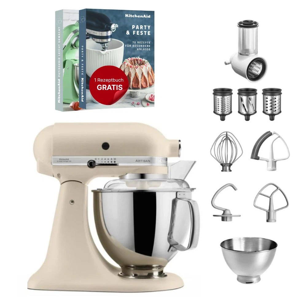 KitchenAid 4,8 L 5KSM175 Artisan Küchenmaschine Beginnerset mit Gemüseschneider-Fresh Linen