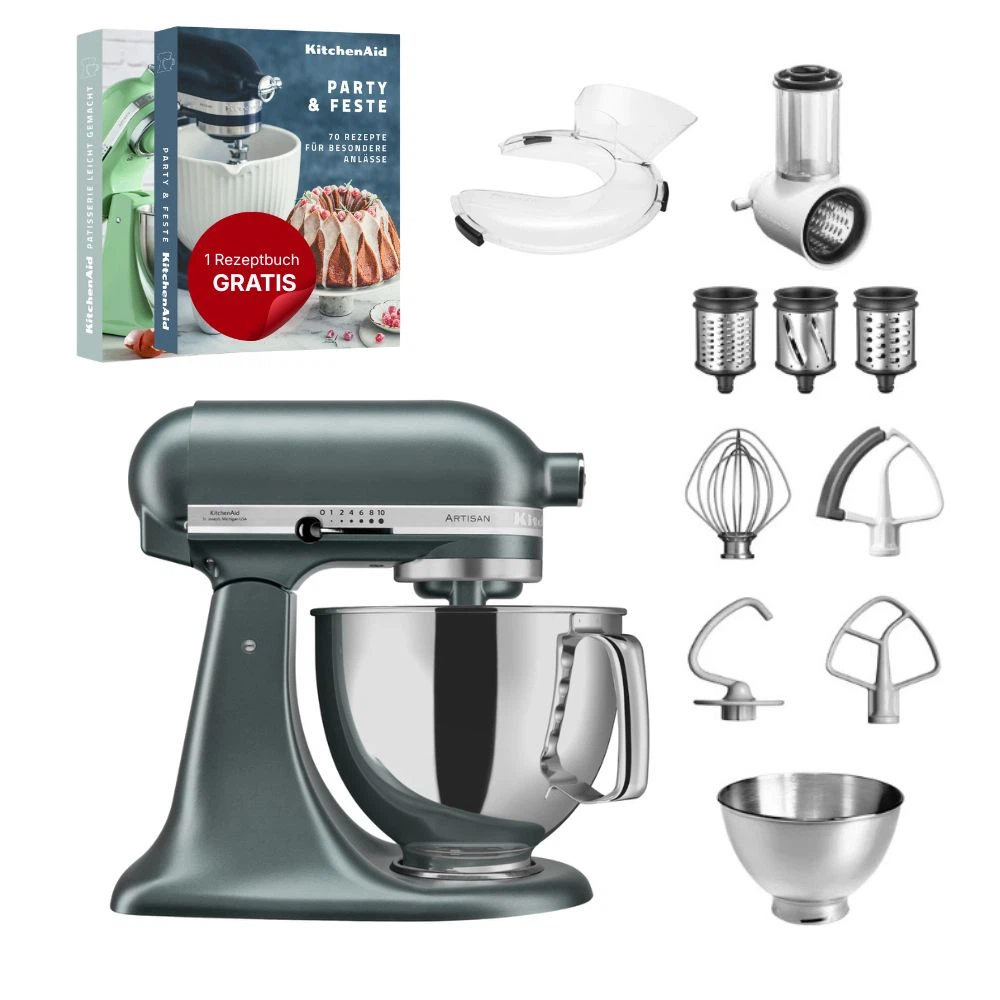 KitchenAid 4,8 L 5KSM175 Artisan Küchenmaschine Beginnerset mit Gemüseschneider-Juniper (Wacholder)