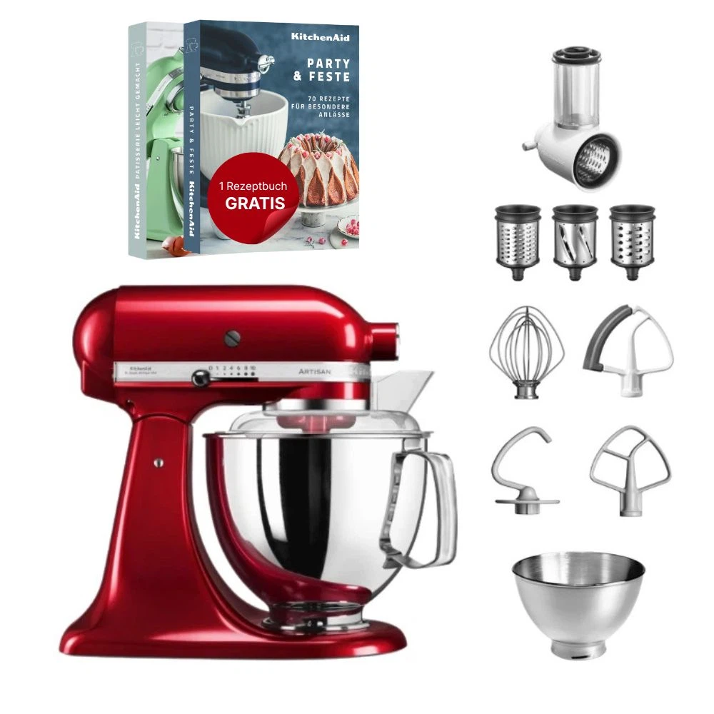 KitchenAid 4,8 L 5KSM175 Artisan Küchenmaschine Beginnerset mit Gemüseschneider-Liebesapfelrot