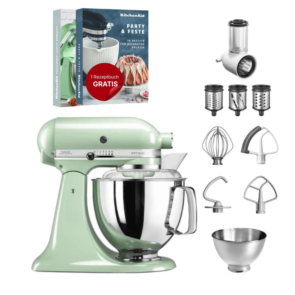 KitchenAid 4,8 L 5KSM175 Artisan Küchenmaschine Beginnerset mit Gemüseschneider-Pistazie