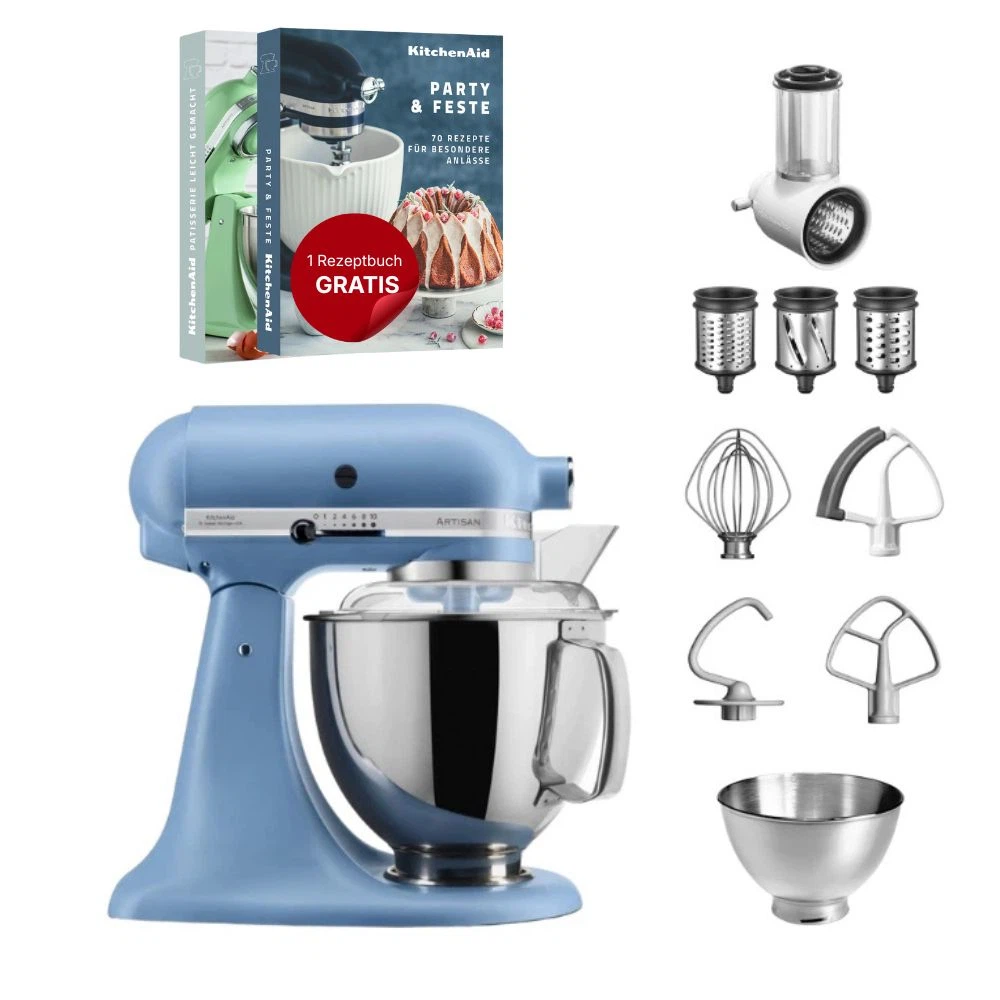 KitchenAid 4,8 L 5KSM175 Artisan Küchenmaschine Beginnerset mit Gemüseschneider-Vintage Blue