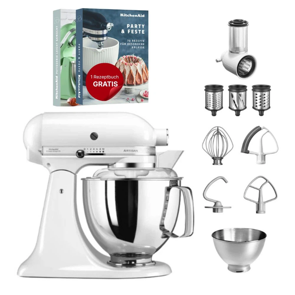 KitchenAid 4,8 L 5KSM175 Artisan Küchenmaschine Beginnerset mit Gemüseschneider-Weiß