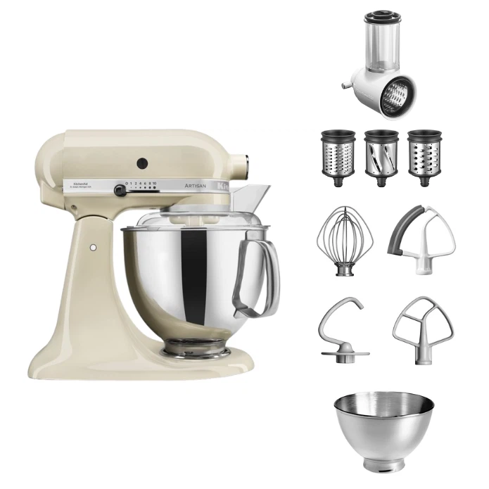 KitchenAid 4,8 L 5KSM175 Artisan Küchenmaschine Beginnerset mit Gemüseschneider-Crème