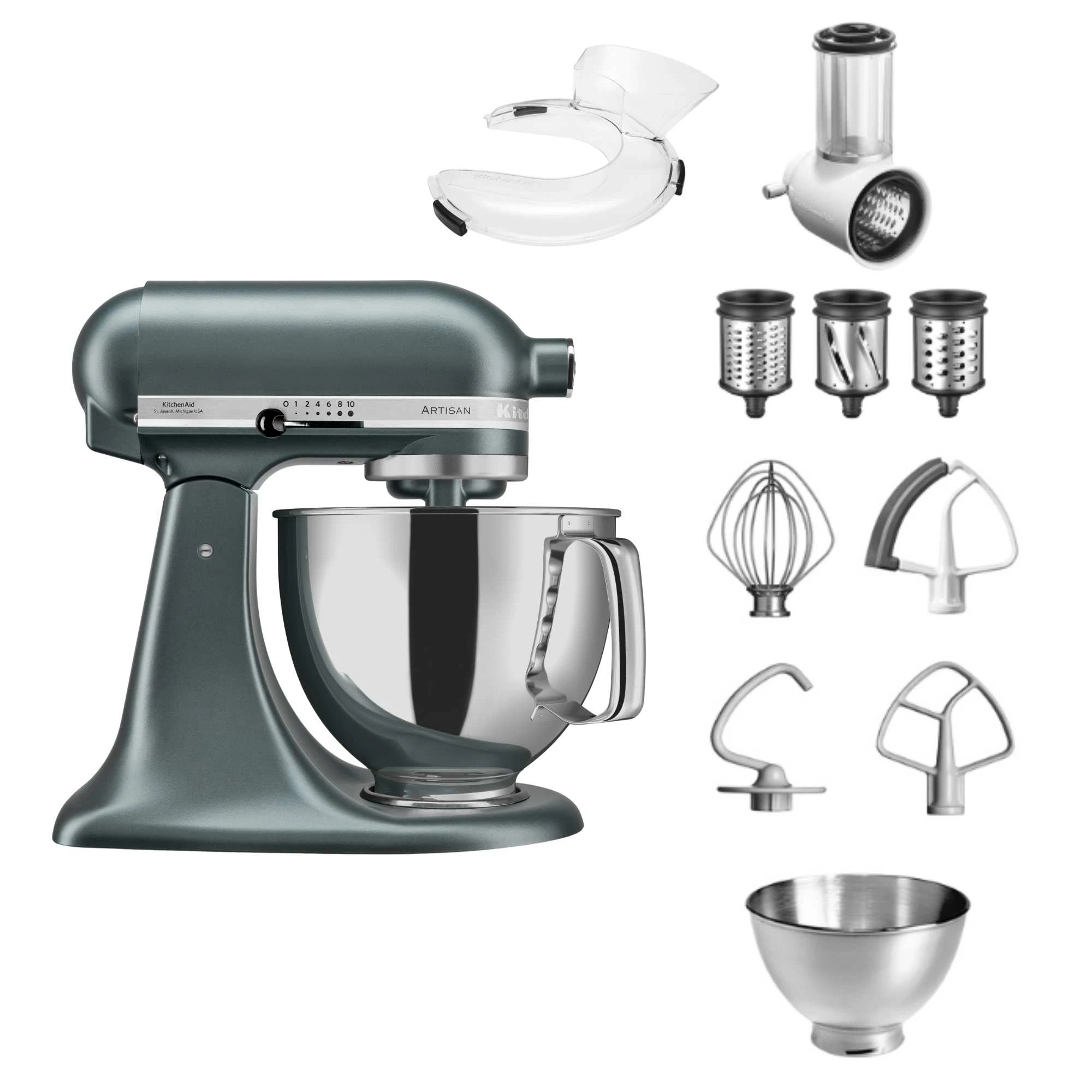 KitchenAid 4,8 L 5KSM175 Artisan Küchenmaschine Beginnerset mit Gemüseschneider-Juniper (Wacholder)