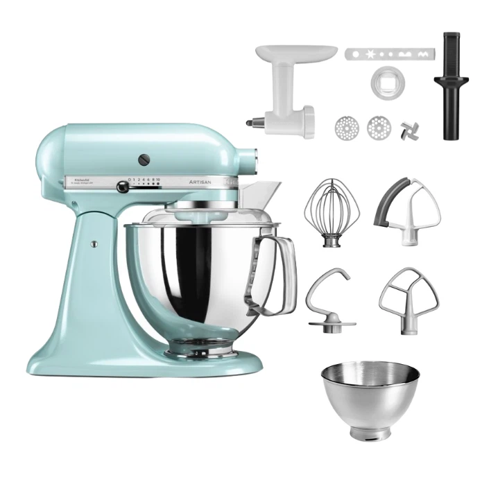 KitchenAid 4,8 L 5KSM175 Artisan Küchenmaschine Cookielover mit Fleischwolf+Spritzgebäckvorsatz-Eisblau