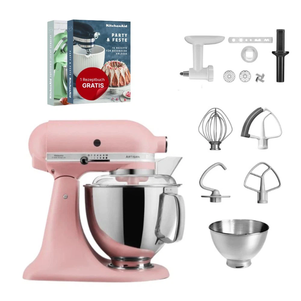 KitchenAid 4,8 L 5KSM175 Artisan Küchenmaschine Cookielover mit Fleischwolf+Spritzgebäckvorsatz-Altrosa