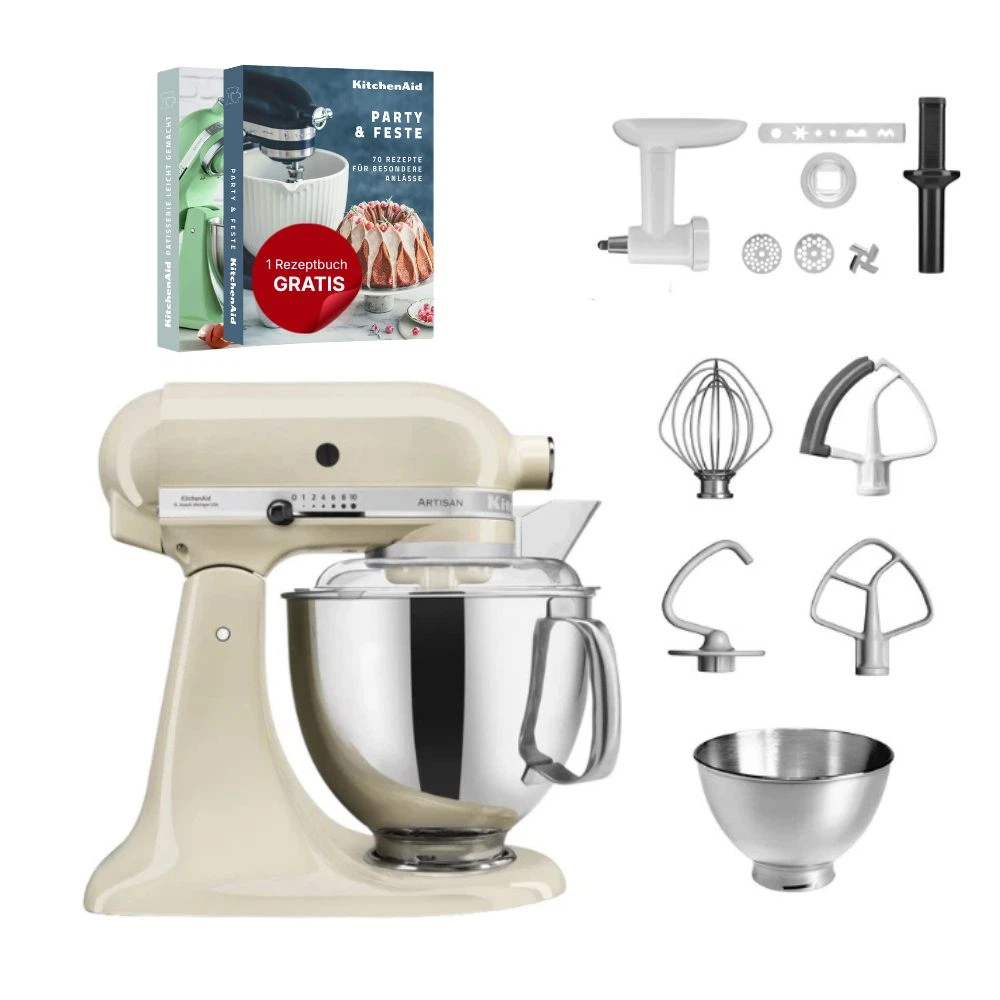 KitchenAid 4,8 L 5KSM175 Artisan Küchenmaschine Cookielover mit Fleischwolf+Spritzgebäckvorsatz-Crème