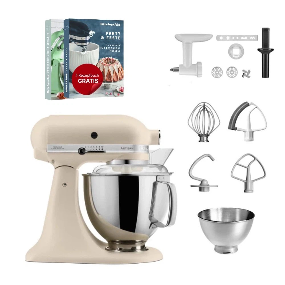 KitchenAid 4,8 L 5KSM175 Artisan Küchenmaschine Cookielover mit Fleischwolf+Spritzgebäckvorsatz-Fresh Linen