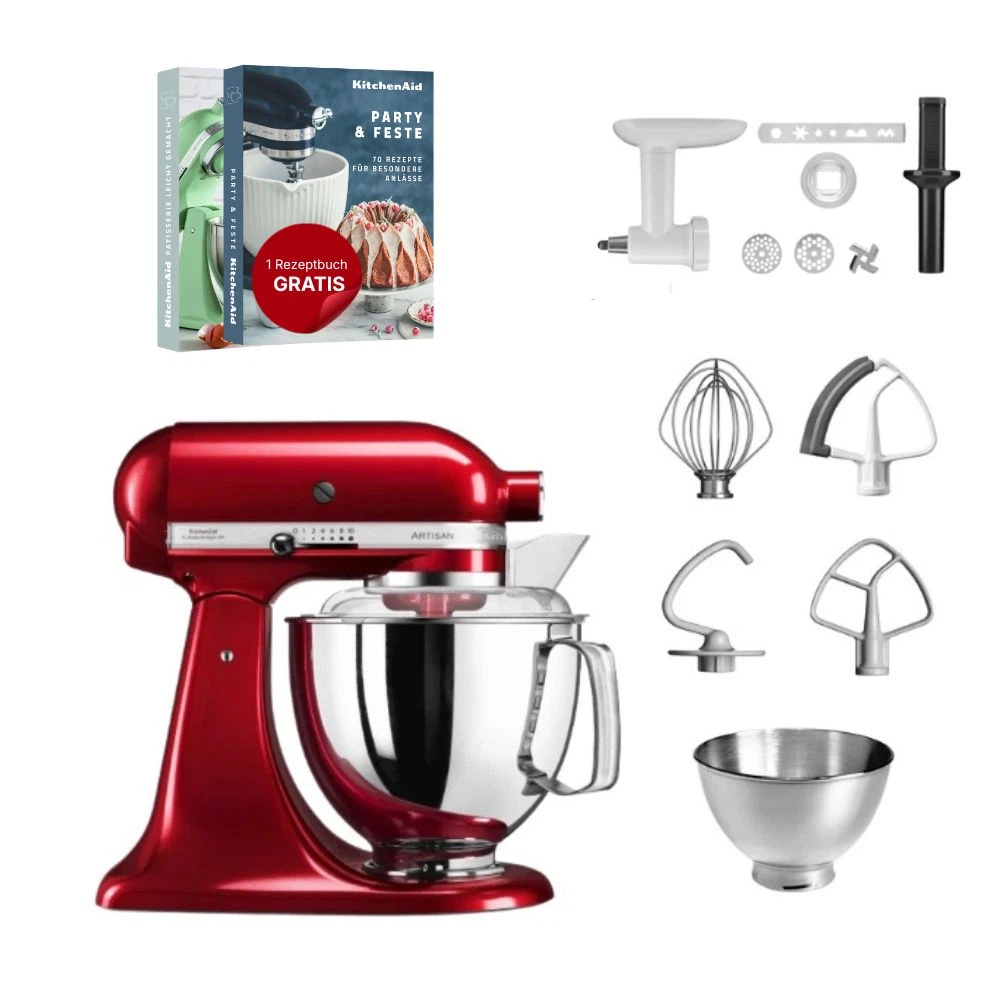 KitchenAid 4,8 L 5KSM175 Artisan Küchenmaschine Cookielover mit Fleischwolf+Spritzgebäckvorsatz-Liebesapfelrot