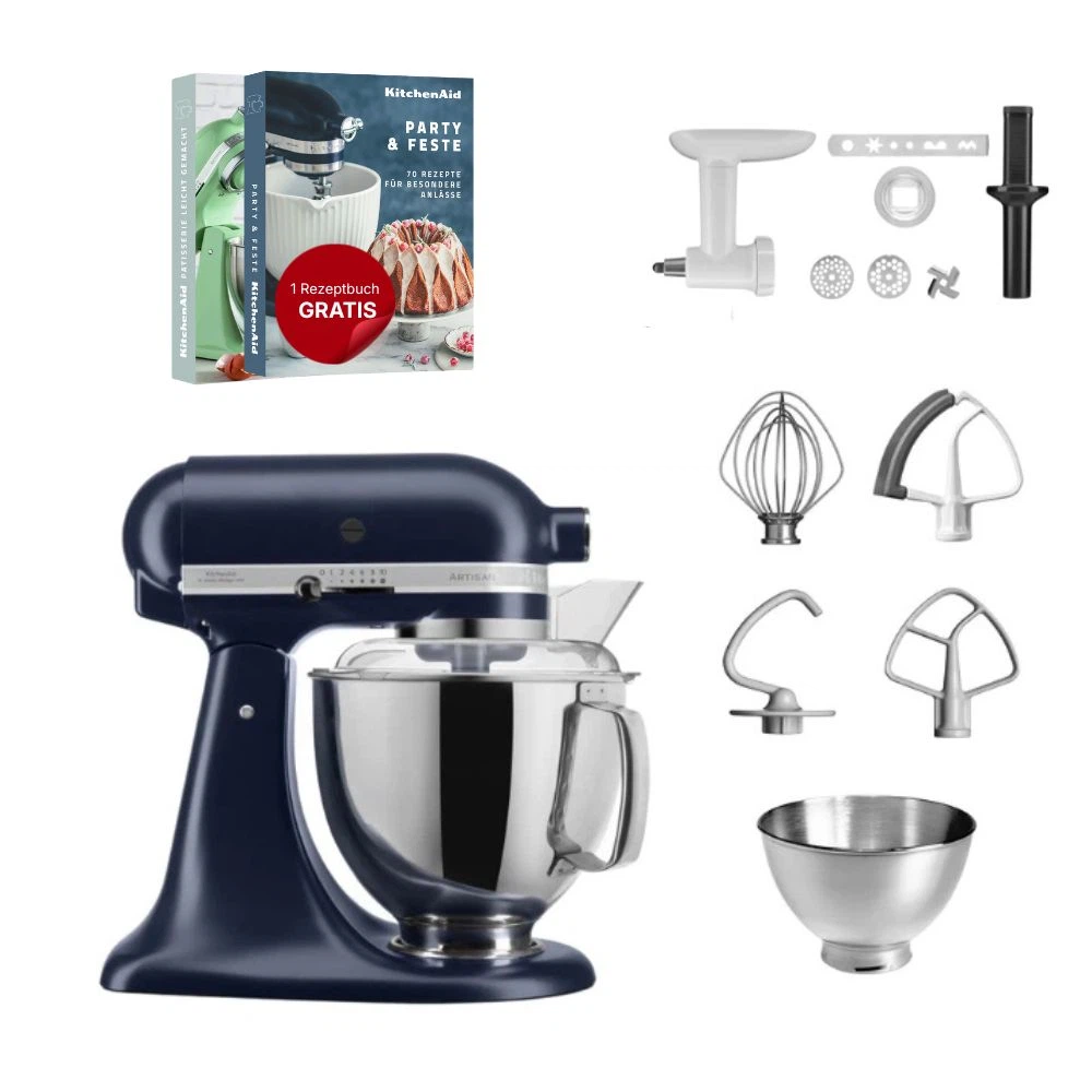 KitchenAid 4,8 L 5KSM175 Artisan Küchenmaschine Cookielover mit Fleischwolf+Spritzgebäckvorsatz-Tintenblau