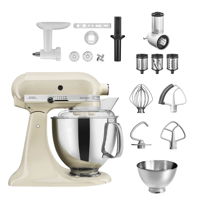 KitchenAid 4,8 L 5KSM175 Artisan Küchenmaschine Allrounderset mit Gemüseschneider+Fleischwolf+Spritzge-Crème