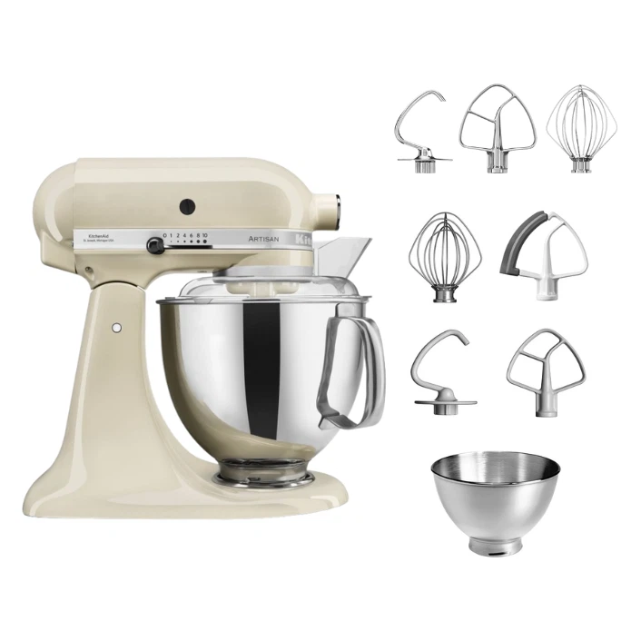 KitchenAid 4,8 L 5KSM175 Artisan Küchenmaschine Steellover mit Edelstahl-Werkzeugen-Crème