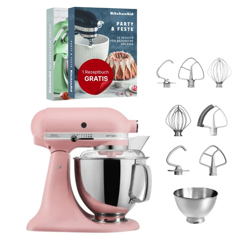 KitchenAid 4,8 L 5KSM175 Artisan Küchenmaschine Steellover mit Edelstahl-Werkzeugen-Altrosa