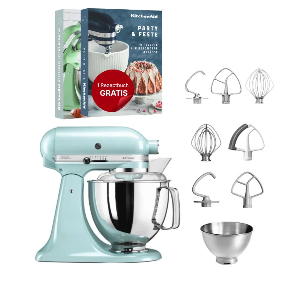 KitchenAid 4,8 L 5KSM175 Artisan Küchenmaschine Steellover mit Edelstahl-Werkzeugen-Eisblau