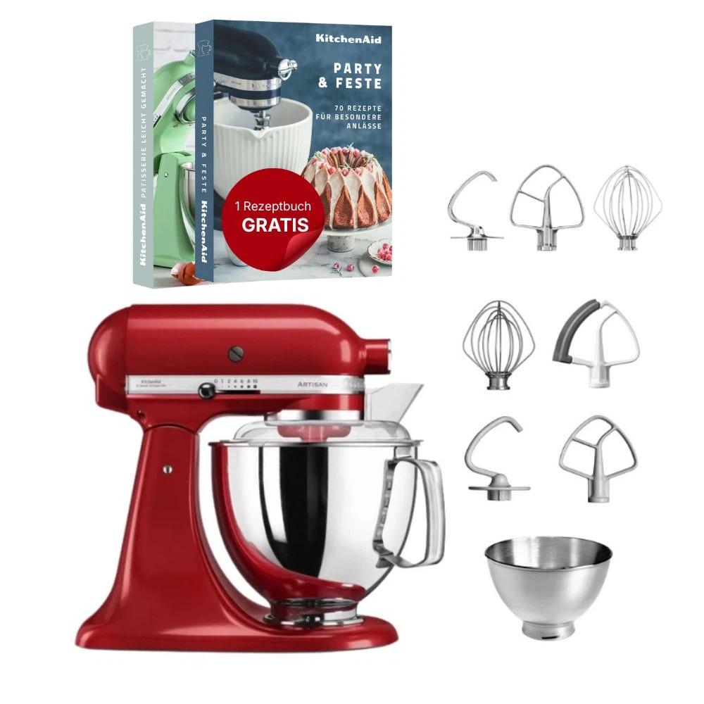 KitchenAid 4,8 L 5KSM175 Artisan Küchenmaschine Steellover mit Edelstahl-Werkzeugen-Empire Rot