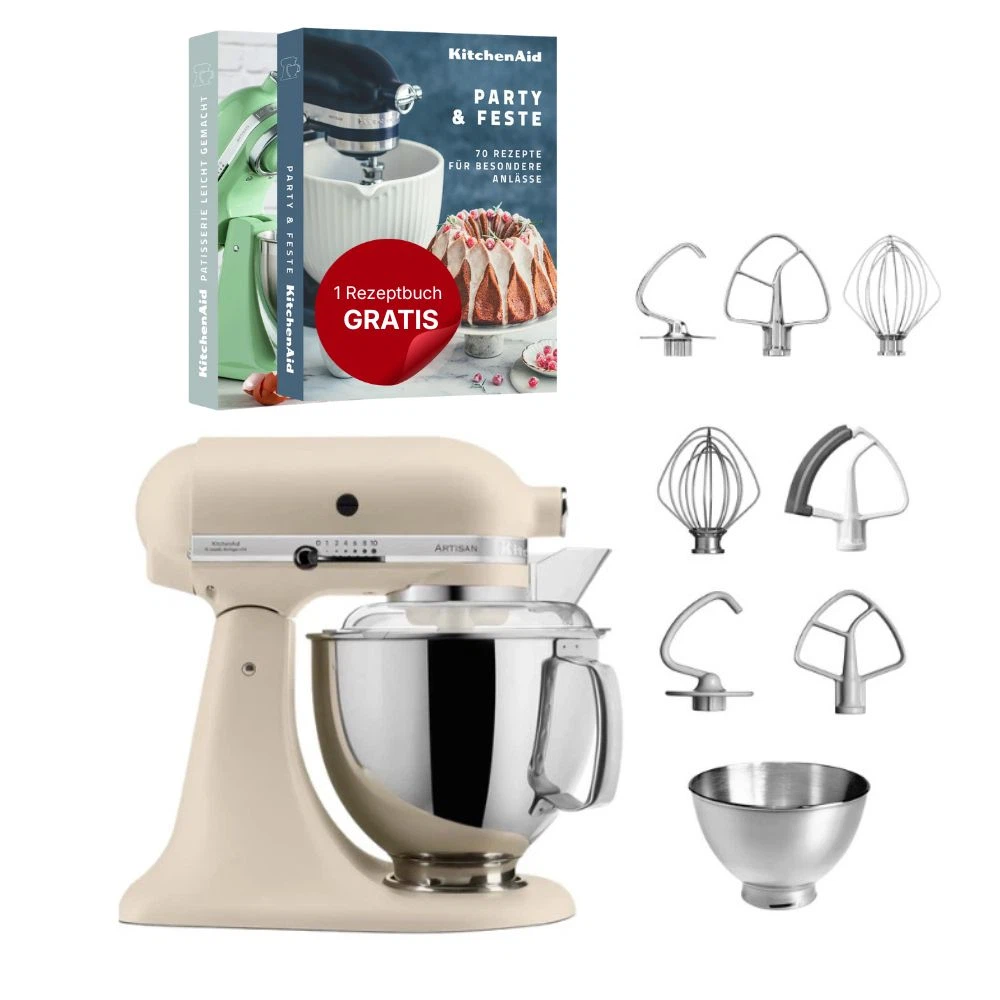 KitchenAid 4,8 L 5KSM175 Artisan Küchenmaschine Steellover mit Edelstahl-Werkzeugen-Fresh Linen