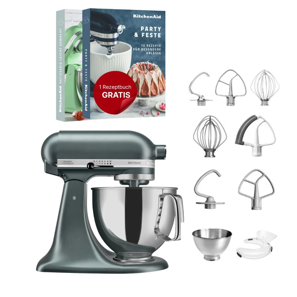 KitchenAid 4,8 L 5KSM175 Artisan Küchenmaschine Steellover mit Edelstahl-Werkzeugen-Juniper (Wacholder)
