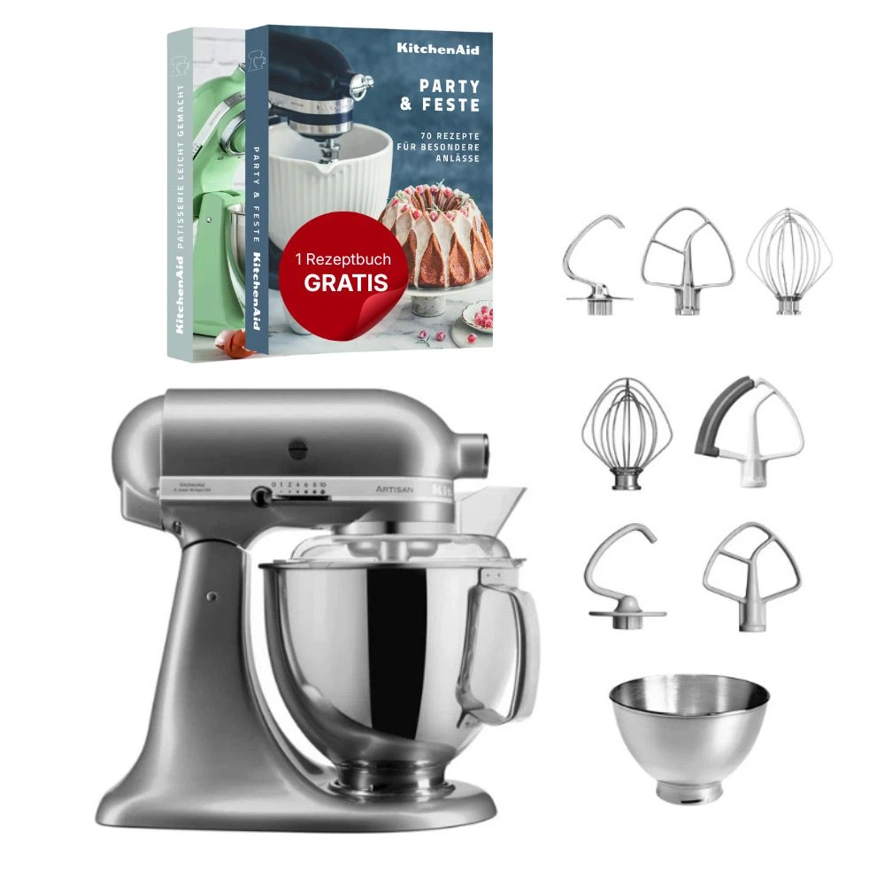 KitchenAid 4,8 L 5KSM175 Artisan Küchenmaschine Steellover mit Edelstahl-Werkzeugen-Kontursilber