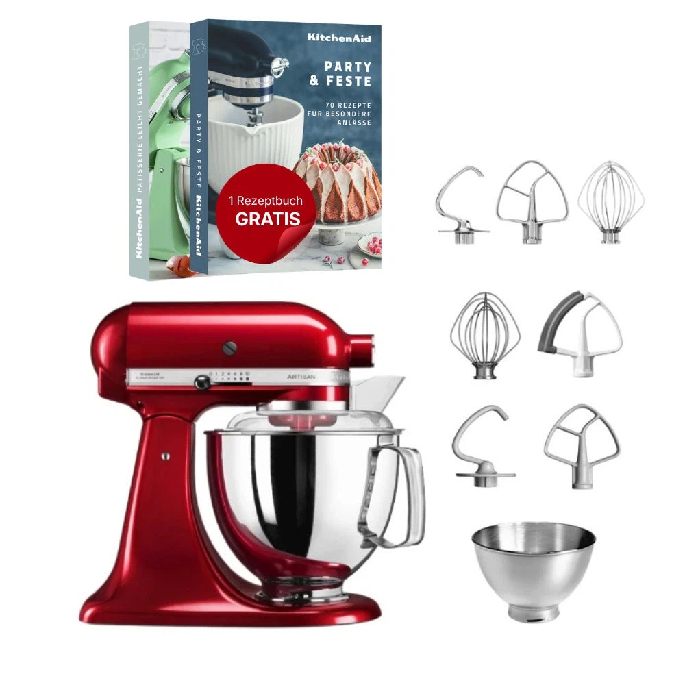 KitchenAid 4,8 L 5KSM175 Artisan Küchenmaschine Steellover mit Edelstahl-Werkzeugen-Liebesapfelrot