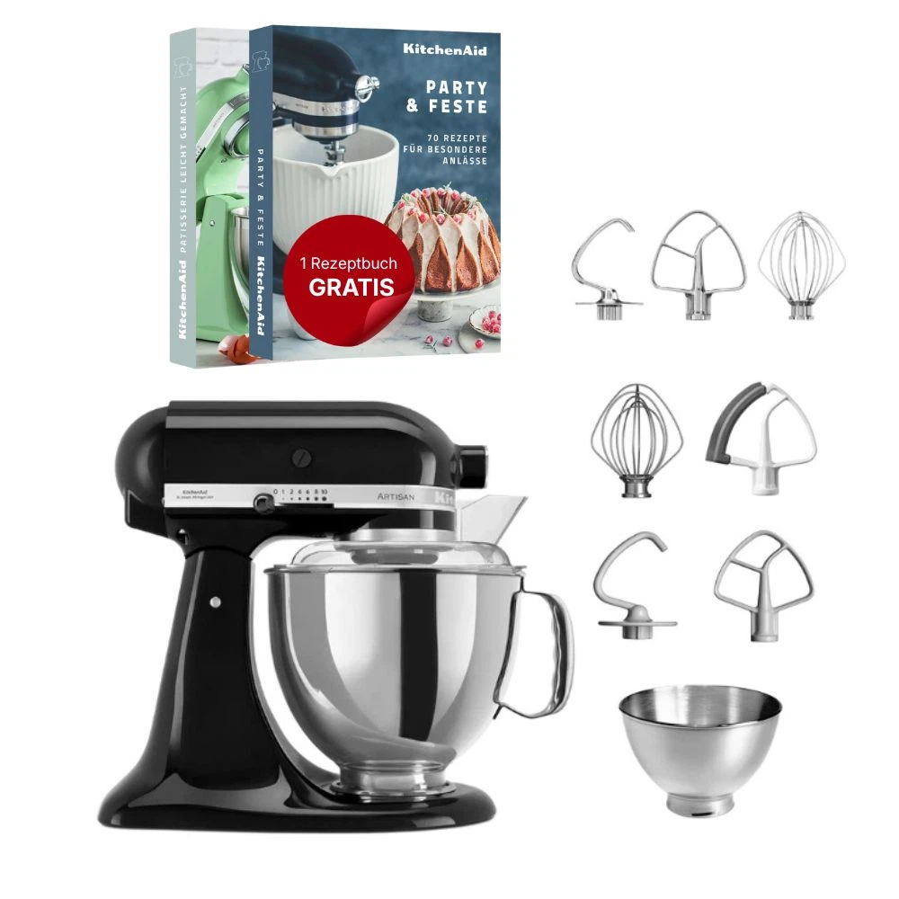 KitchenAid 4,8 L 5KSM175 Artisan Küchenmaschine Steellover mit Edelstahl-Werkzeugen-Onyx Schwarz