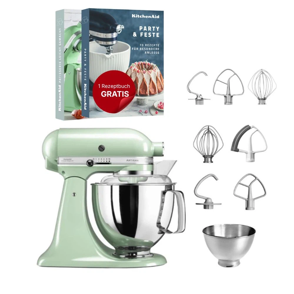 KitchenAid 4,8 L 5KSM175 Artisan Küchenmaschine Steellover mit Edelstahl-Werkzeugen-Pistazie