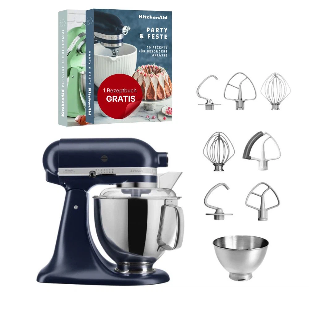 KitchenAid 4,8 L 5KSM175 Artisan Küchenmaschine Steellover mit Edelstahl-Werkzeugen-Tintenblau
