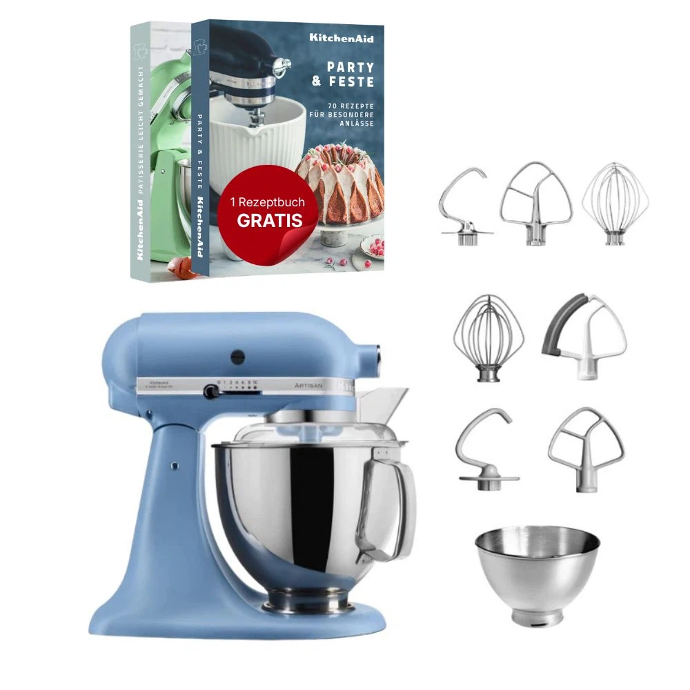 KitchenAid 4,8 L 5KSM175 Artisan Küchenmaschine Steellover mit Edelstahl-Werkzeugen-Vintage Blue