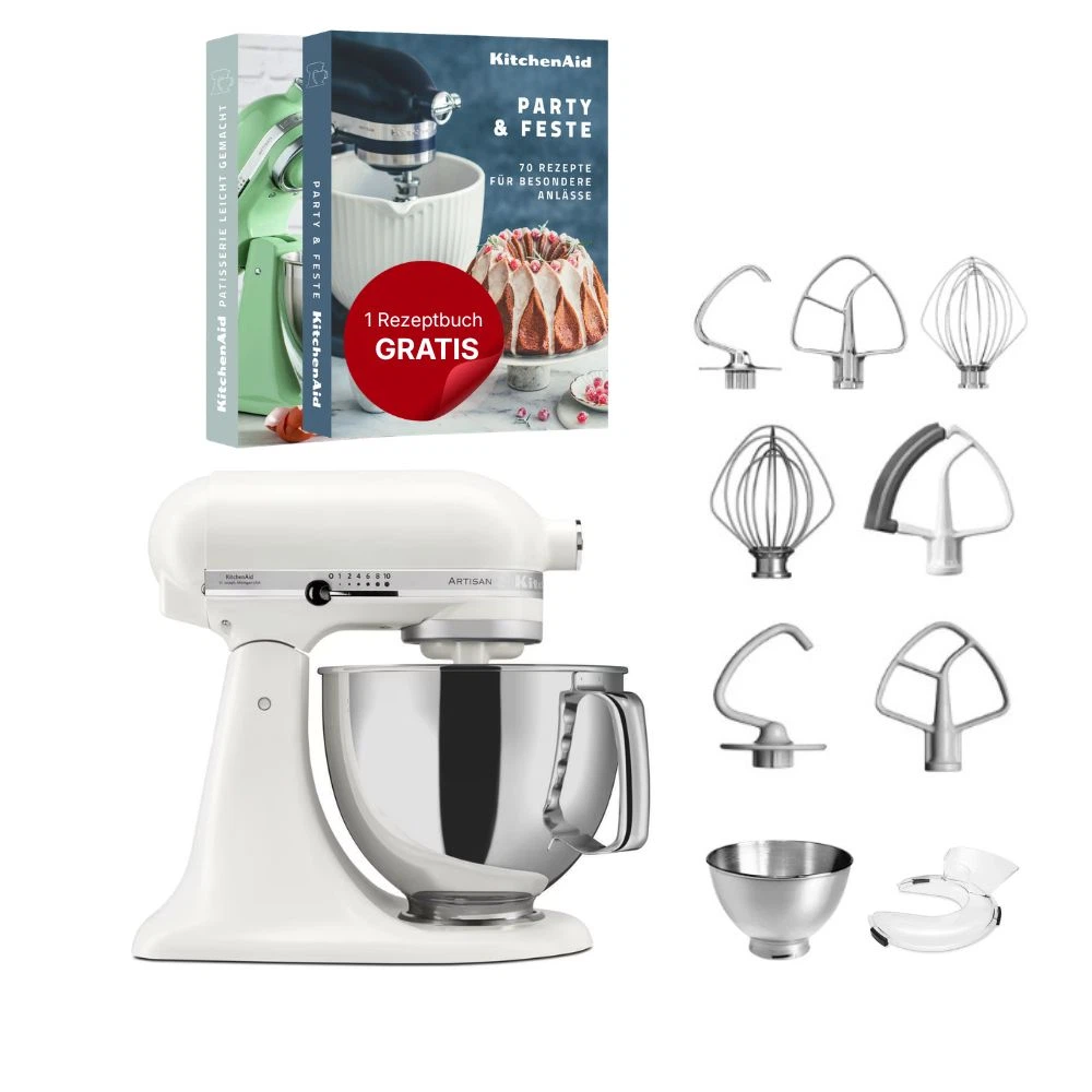 KitchenAid 4,8 L 5KSM175 Artisan Küchenmaschine Steellover mit Edelstahl-Werkzeugen-Porcelain White