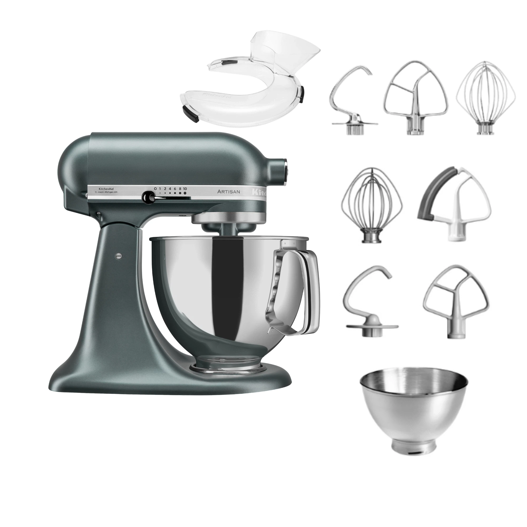 KitchenAid 4,8 L 5KSM175 Artisan Küchenmaschine Steellover mit Edelstahl-Werkzeugen-Juniper (Wacholder)