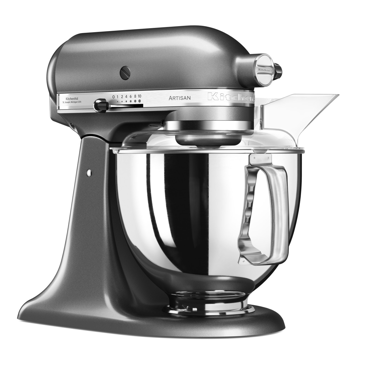 KitchenAid 4,8 L 5KSM175 Artisan Küchenmaschine Steellover mit Edelstahl-Werkzeugen-Medaillion Silber