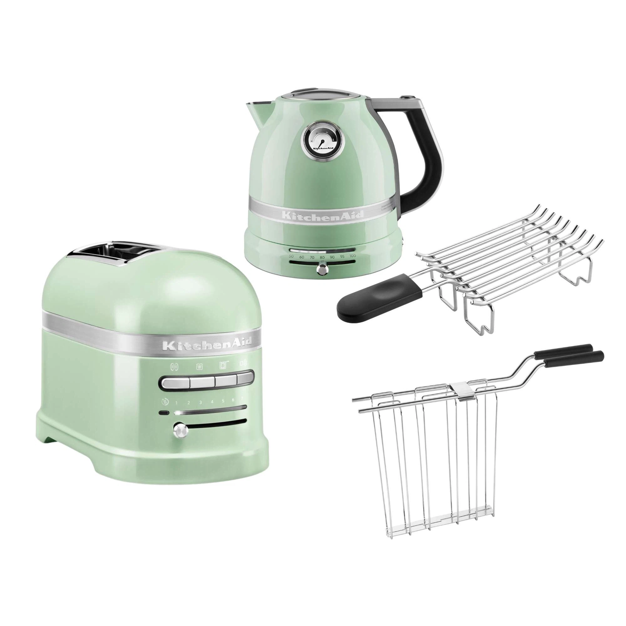 KitchenAid Artisan Frühstücksset inkl. Wasserkocher 5KEK1522, 2 Scheiben Toaster 5KMT2204 und Brötchenaufsatz-Pistazie