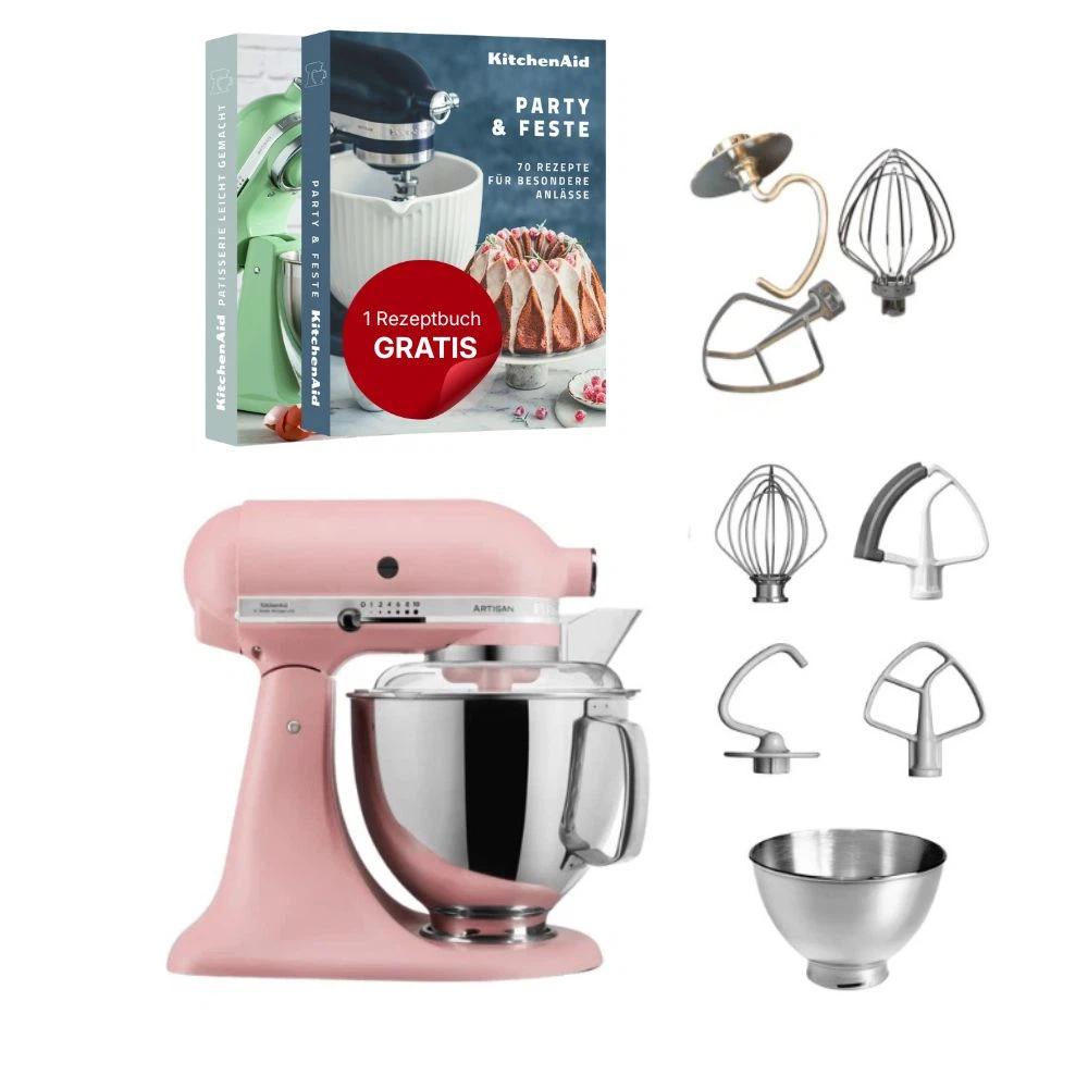 KitchenAid 4,8 L 5KSM175 Artisan Küchenmaschine Tschimmlover mit Tschimmhook Rührelementen-Altrosa