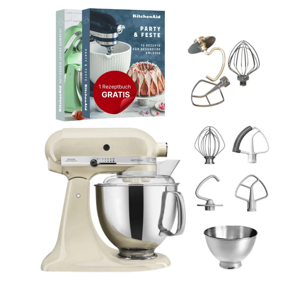 KitchenAid 4,8 L 5KSM175 Artisan Küchenmaschine Tschimmlover mit Tschimmhook Rührelementen-Crème