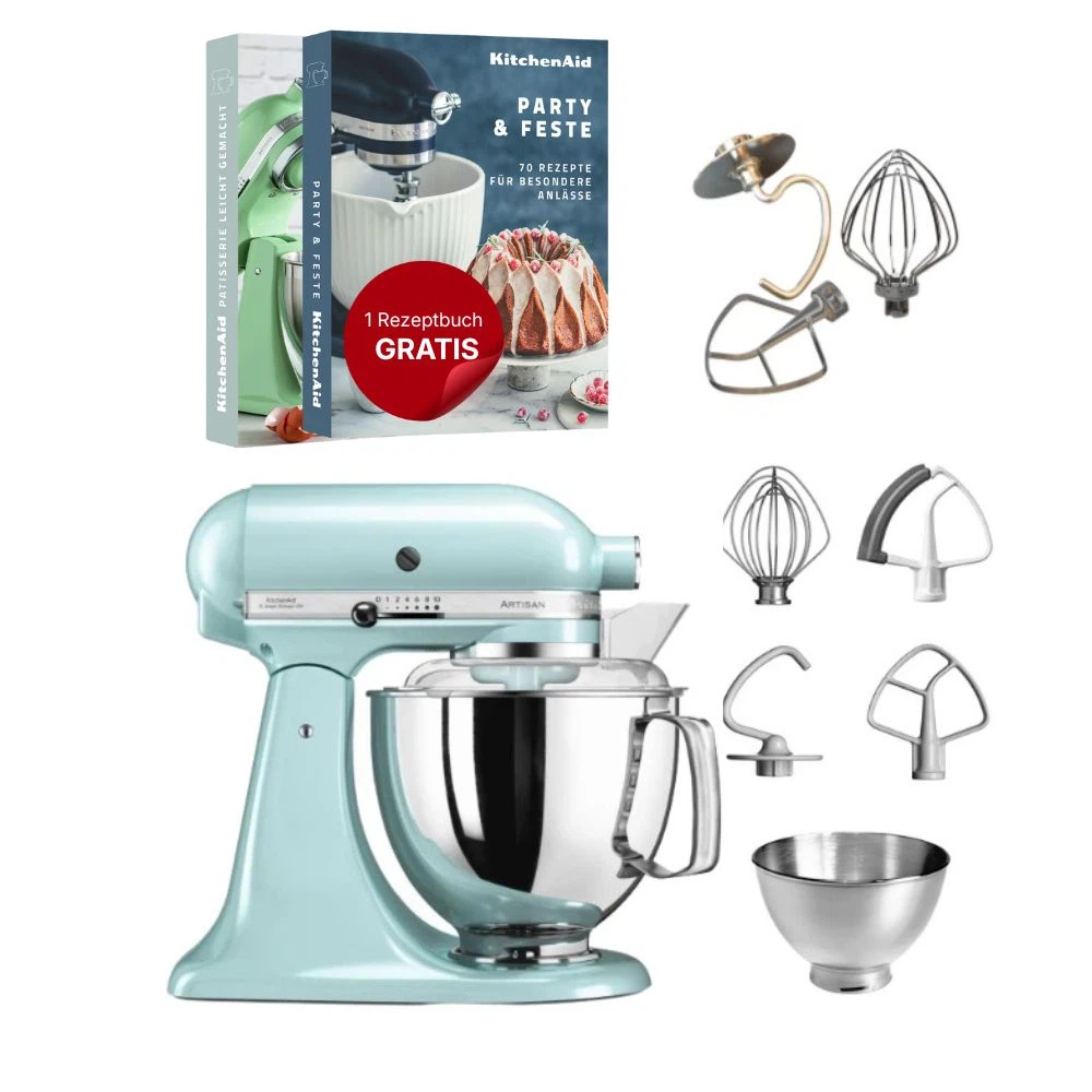 KitchenAid 4,8 L 5KSM175 Artisan Küchenmaschine Tschimmlover mit Tschimmhook Rührelementen-Eisblau