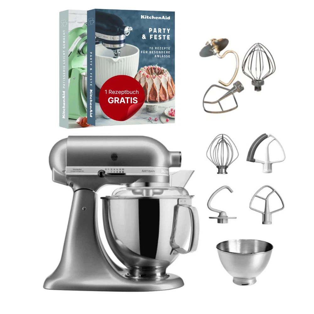 KitchenAid 4,8 L 5KSM175 Artisan Küchenmaschine Tschimmlover mit Tschimmhook Rührelementen-Kontur Silber