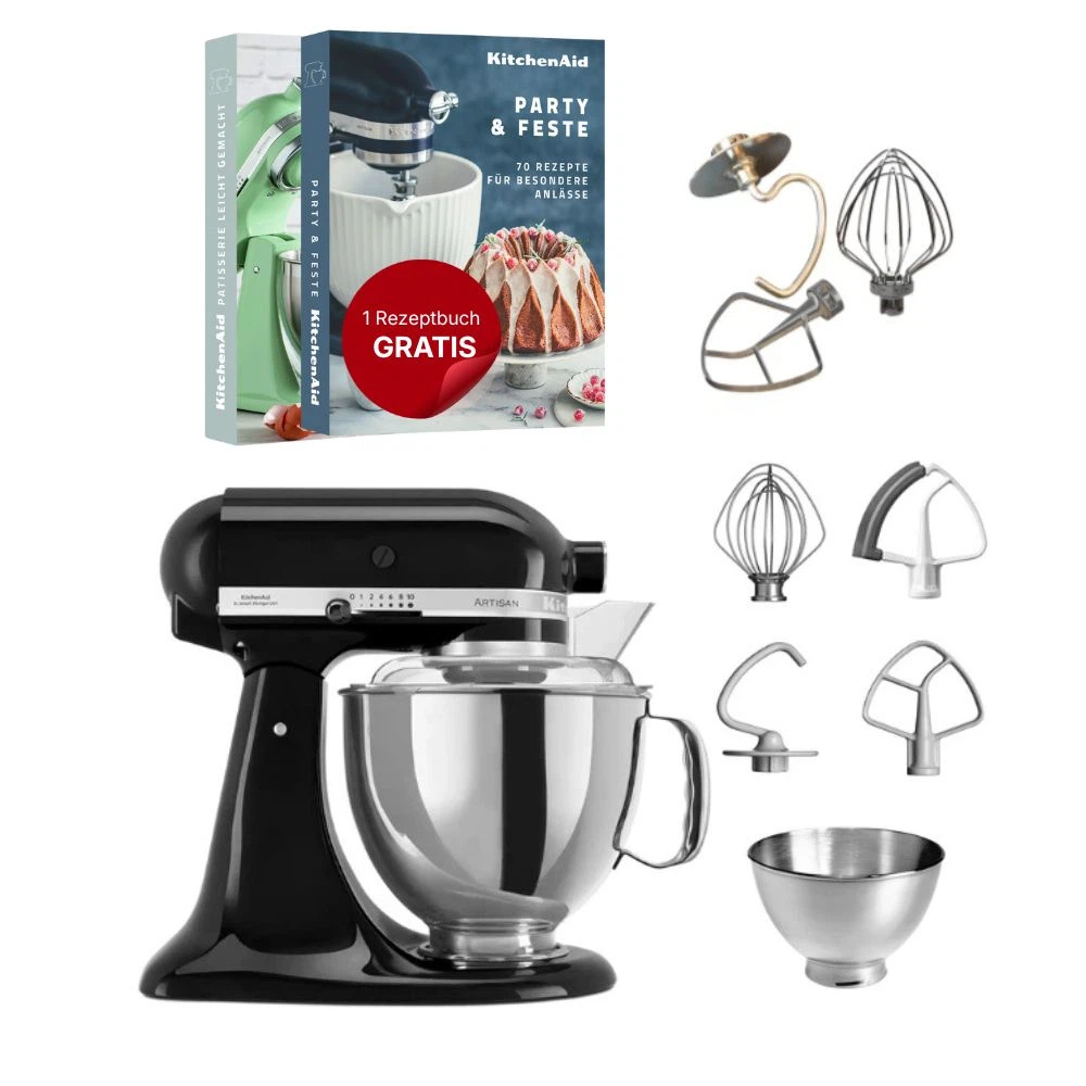 KitchenAid 4,8 L 5KSM175 Artisan Küchenmaschine Tschimmlover mit Tschimmhook Rührelementen-Onyx Schwarz