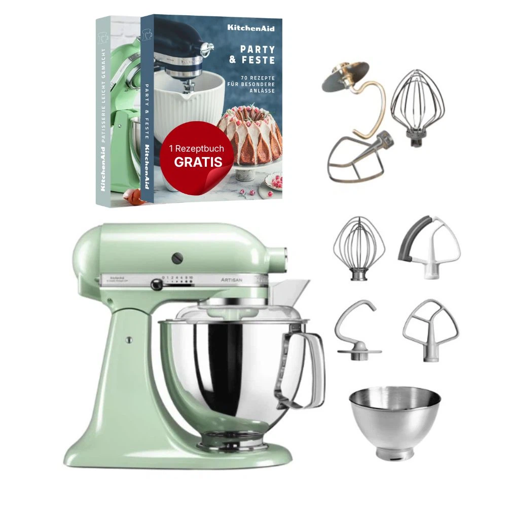 KitchenAid 4,8 L 5KSM175 Artisan Küchenmaschine Tschimmlover mit Tschimmhook Rührelementen-Pistazie