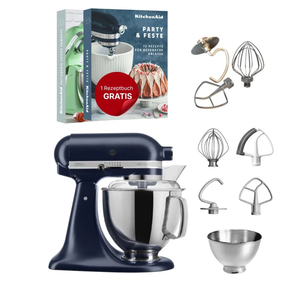 KitchenAid 4,8 L 5KSM175 Artisan Küchenmaschine Tschimmlover mit Tschimmhook Rührelementen-Tintenblau