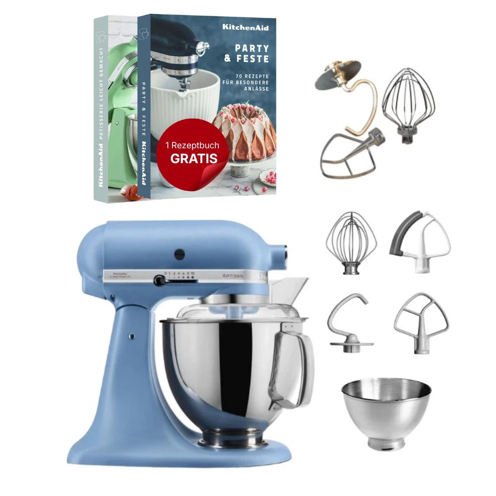 KitchenAid 4,8 L 5KSM175 Artisan Küchenmaschine Tschimmlover mit Tschimmhook Rührelementen-Vintage Blue