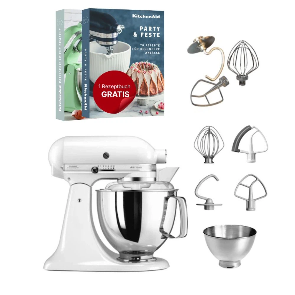 KitchenAid 4,8 L 5KSM175 Artisan Küchenmaschine Tschimmlover mit Tschimmhook Rührelementen-Weiß