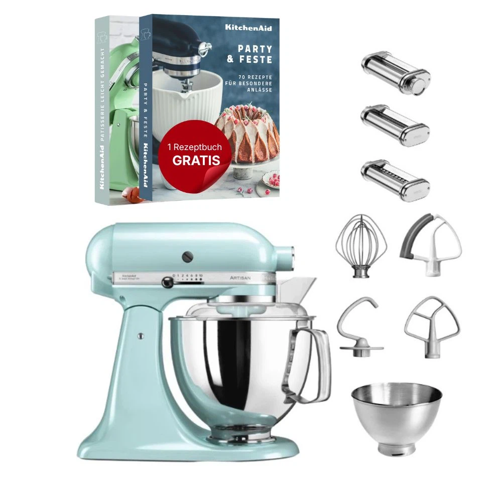 KitchenAid 4,8 L 5KSM175 Artisan Küchenmaschine Pastalover mit Nudelwalzen 3er- Set-Eisblau