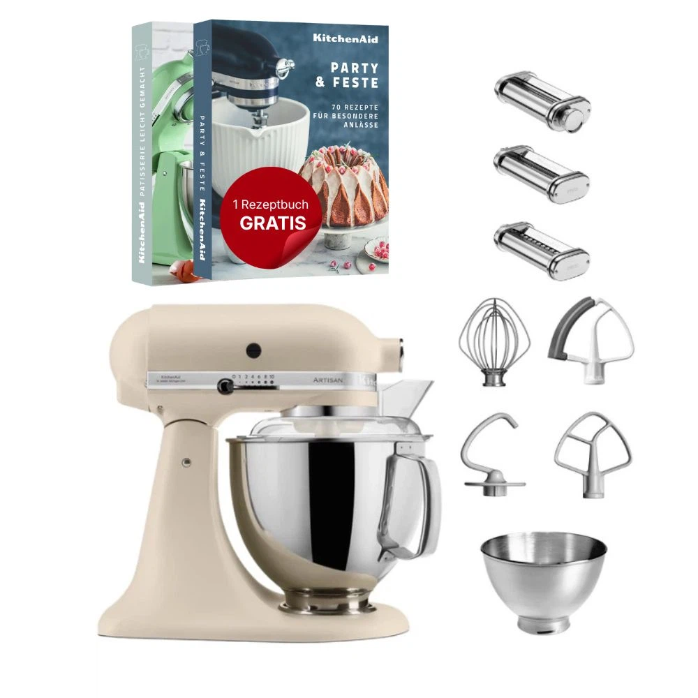 KitchenAid 4,8 L 5KSM175 Artisan Küchenmaschine Pastalover mit Nudelwalzen 3er- Set-Fresh Linen