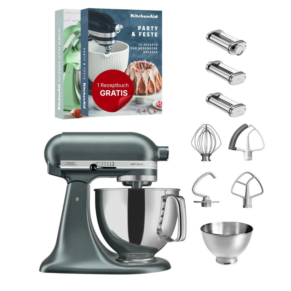 KitchenAid 4,8 L 5KSM175 Artisan Küchenmaschine Pastalover mit Nudelwalzen 3er- Set-Juniper (Wacholder)