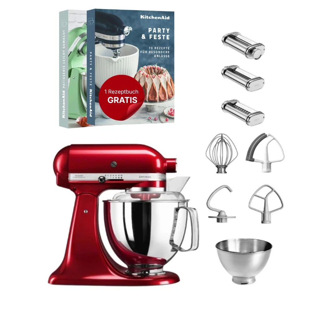 KitchenAid 4,8 L 5KSM175 Artisan Küchenmaschine Pastalover mit Nudelwalzen 3er- Set-Liebesapfel Rot