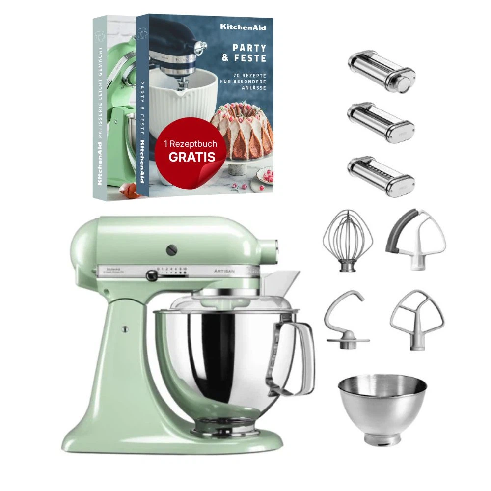 KitchenAid 4,8 L 5KSM175 Artisan Küchenmaschine Pastalover mit Nudelwalzen 3er- Set-Pistazie