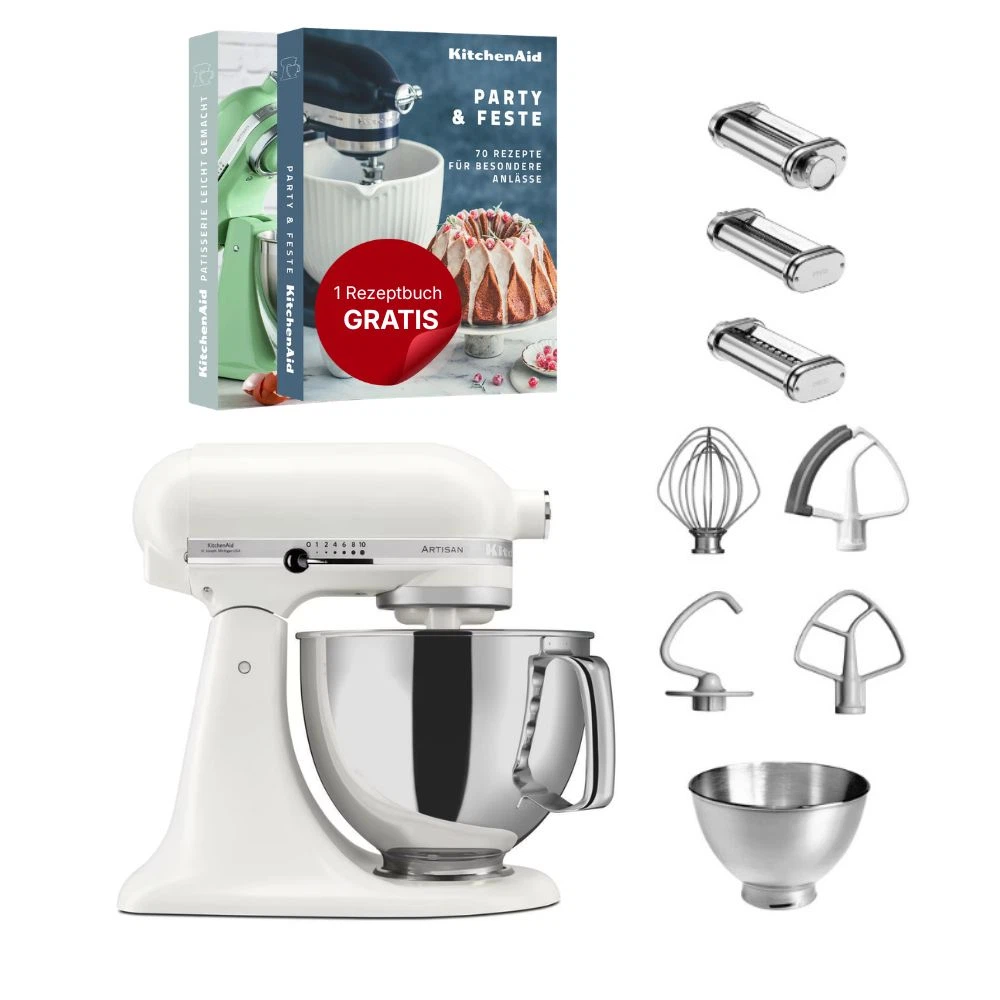 KitchenAid 4,8 L 5KSM175 Artisan Küchenmaschine Pastalover mit Nudelwalzen 3er- Set-Porcelain White